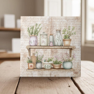 Plantas aromáticas de Cottagecore, prateleiras rús
