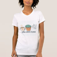 Plantas de Café e Paz Camiseta Suculenta Fofa Kawa