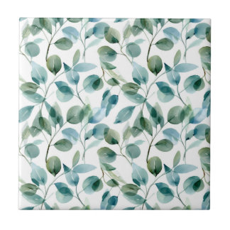 Plantas de Eucalipto em Aquarela Azul e Verde