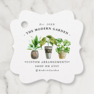 Plantas em Vasos em Aquarela Etiqueta de Negócio