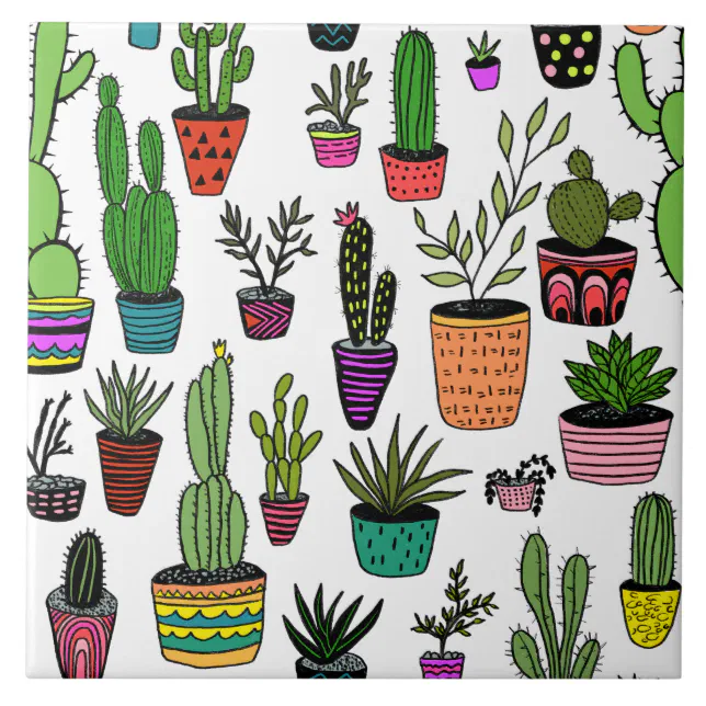 Conjunto De Plantas De Cactos Desenhadas À Mão Em Um Estilo De