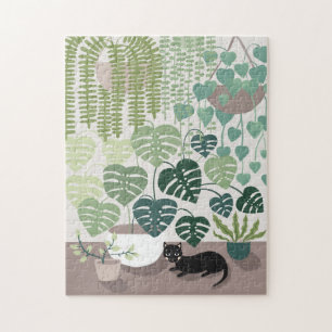 Plantas verdes, monstera e quebra-cabeça de arte