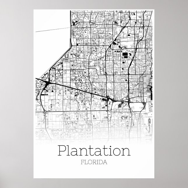 Plantation Map - Florida - City Map Poster (Frente)