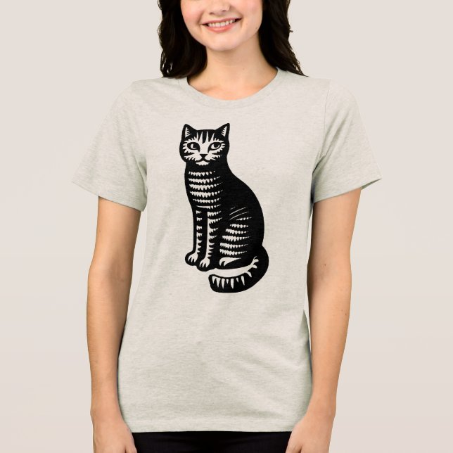 Playful Cat Woodcut Style (Frente)