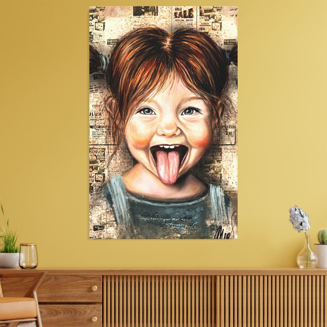 Playful Girl Funny Canvas Print (Insitu(Sala de estar))