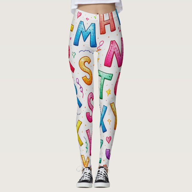 Playful Handwritten Alphabet Pattern Leggings (Frente)