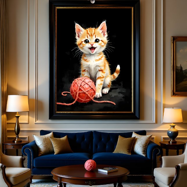 Playful Kitten Cat with Yarn Watercolor Print (Criador carregado)