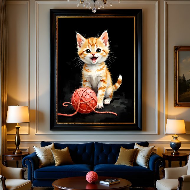 Playful Kitten Cat with Yarn Watercolor Print (Criador carregado)