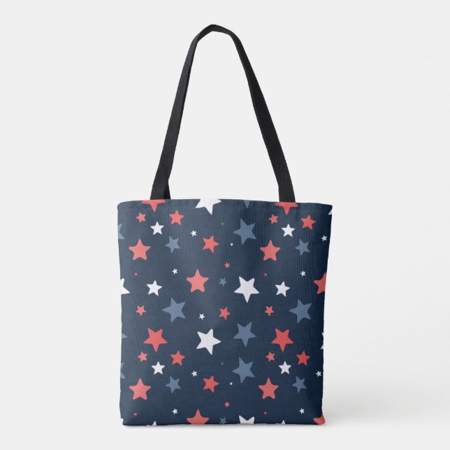 Playful Red White Blue Star Tote Bag (Verso)