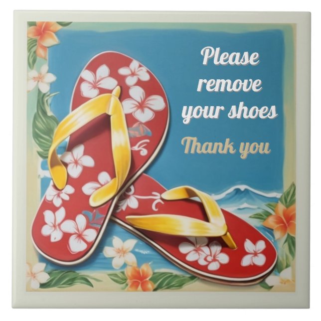 Please Remove Shoes Sign Hawaiian Flip Flops (Frente)