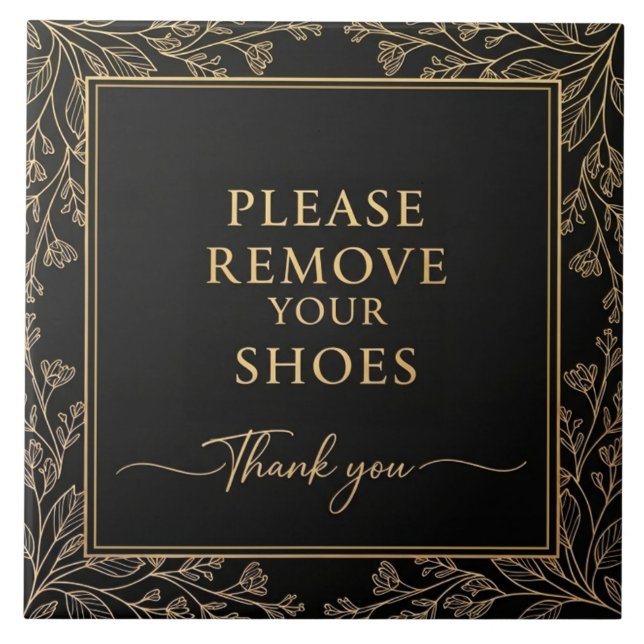 Please Remove Your Shoes Sign black gold botanical (Frente)
