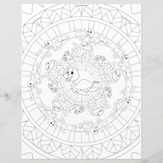Plesiosaurus Dinosaur Mandala Kids Coloração (Frente)