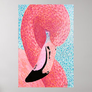 Plum Big Head Flamingo Poster