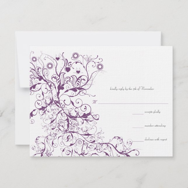 Plum Birds & Swirls - Cartões de Resposta RSVP de  (Frente)