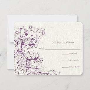 Plum Birds & Swirls - Cartões de Resposta RSVP de 