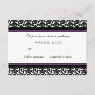 Plum Black Damask RSVP Wedcard