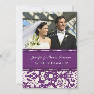 Plum Damask Cartão de anúncio do Recem casados de 