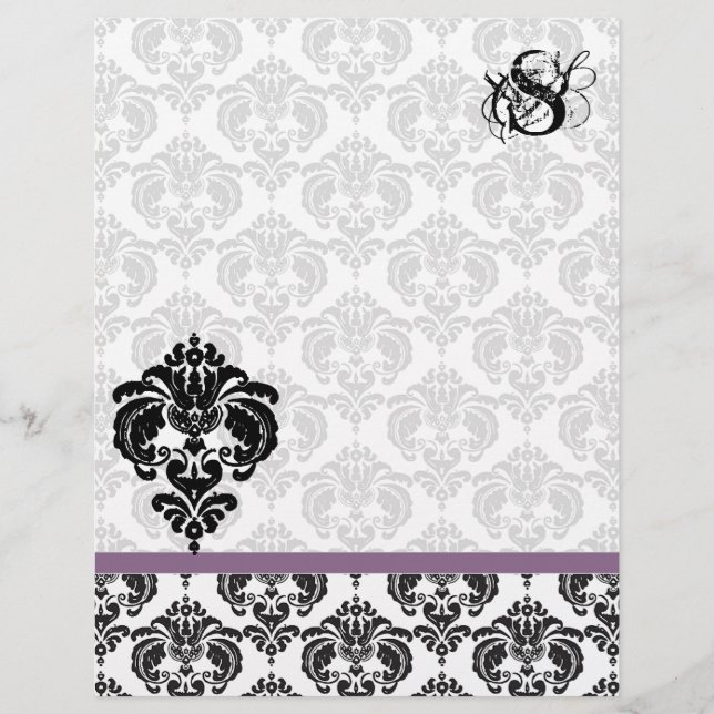 Plum Damask Monograma Letreiro (Frente)