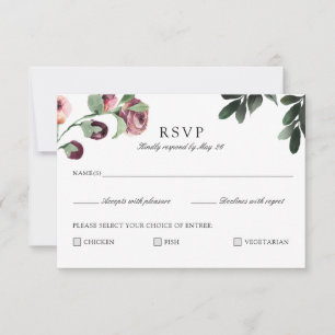 Plum Floral RSVP Moderna com opção de refeição