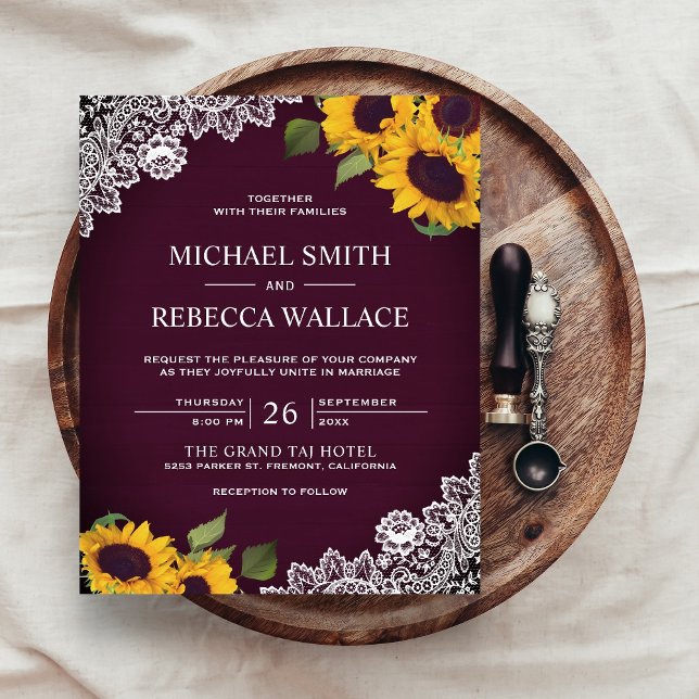 Plum Lace Sunflower Budget Invitation (Criador carregado)
