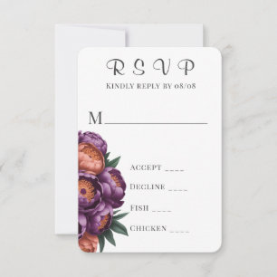 Plum & Orange Painted Peony Weding RSVP Cards