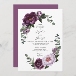 Plum Peonies - Cartão de Convite para Casamento