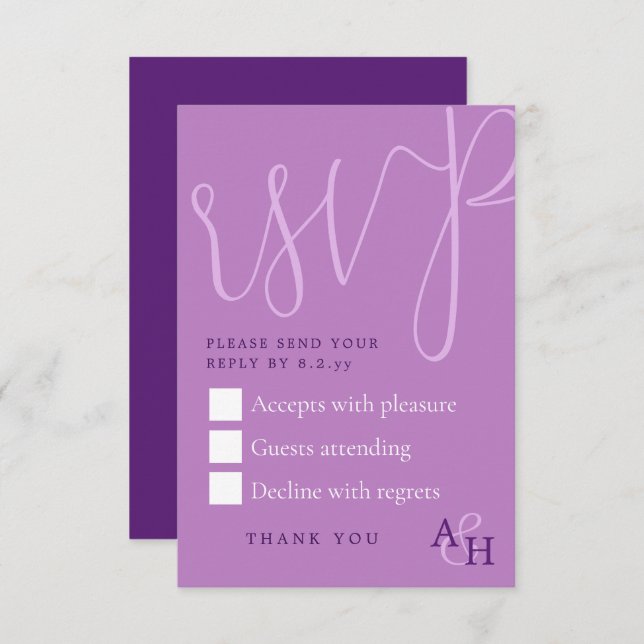 Plum Purple Calliografia Script de Casamento RSVP  (Frente/Verso)