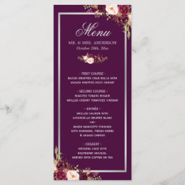 Plum Purple Floral Silver Cinza Menu Casamento