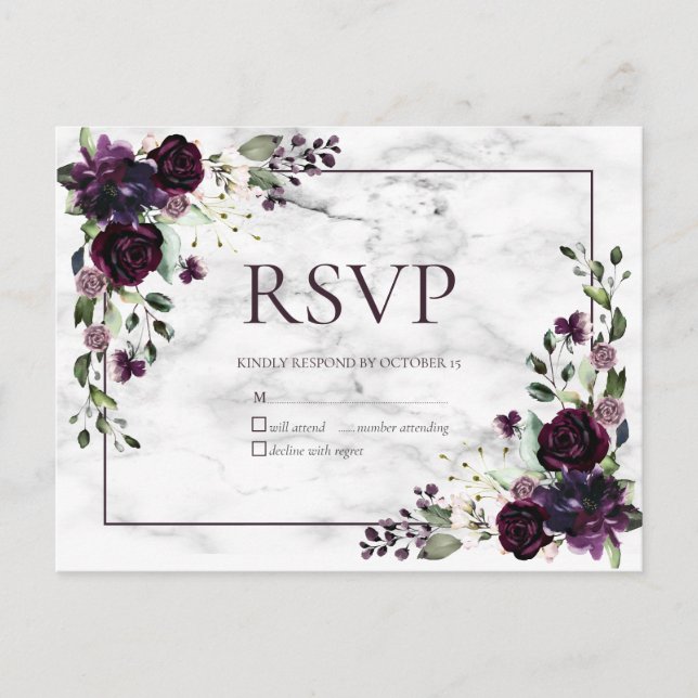 Plum Purple Marble Casamento outono No Menu RSVP (Frente)