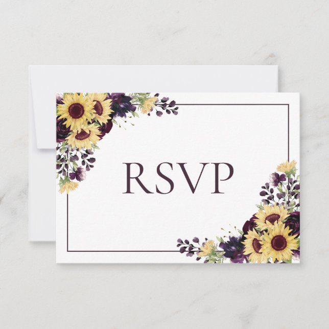 Plum Purple Sunflower No Comida Casamento RSVP (Frente)