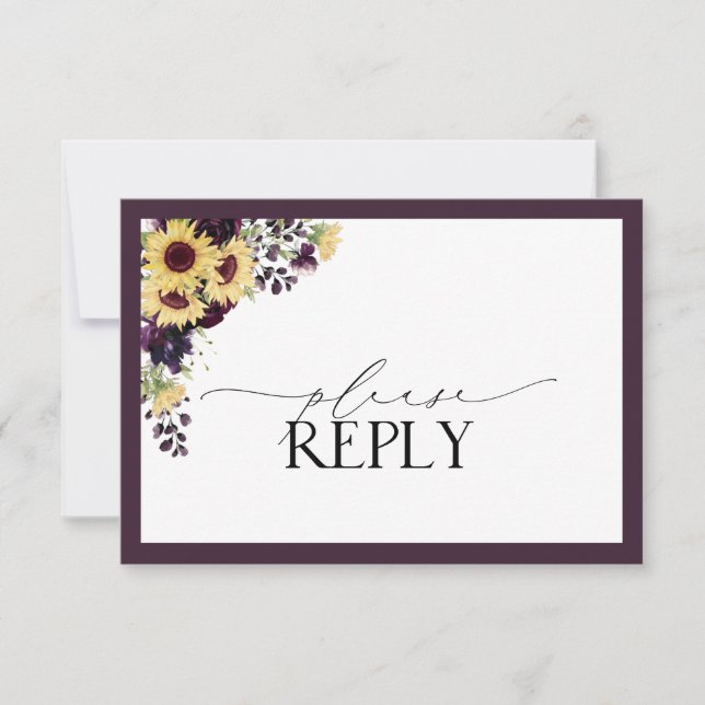 Plum Purple Sunflower Watercolor RSVP (Frente)