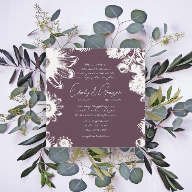 Plum Purple Vintage Convites De Casamento Floral (Criador carregado)