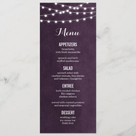 Plum String Lights Wedding Menu Card