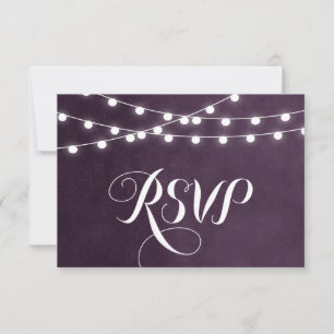 Plum String Lights Weding RSVP Card