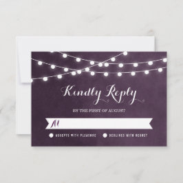 Plum String Lights Weding RSVP Card