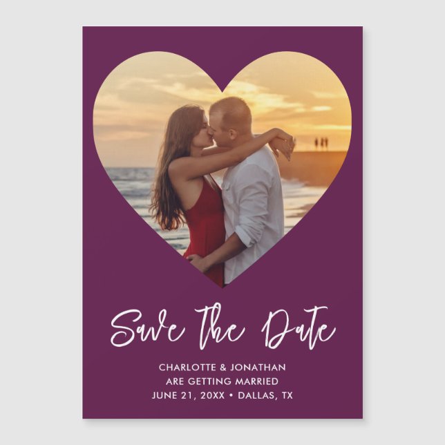 Plum Weding Photo Save The Date Magnetic Card (Frente)