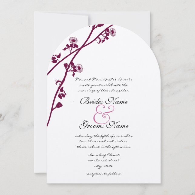 Plum Wildflower Branches Convite para Casamento (Frente)