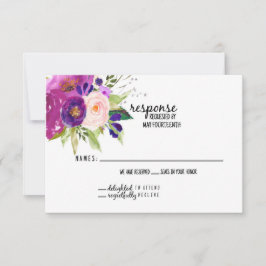 Pluma Floral Plum Watercolor Cartão RSVP de Casame