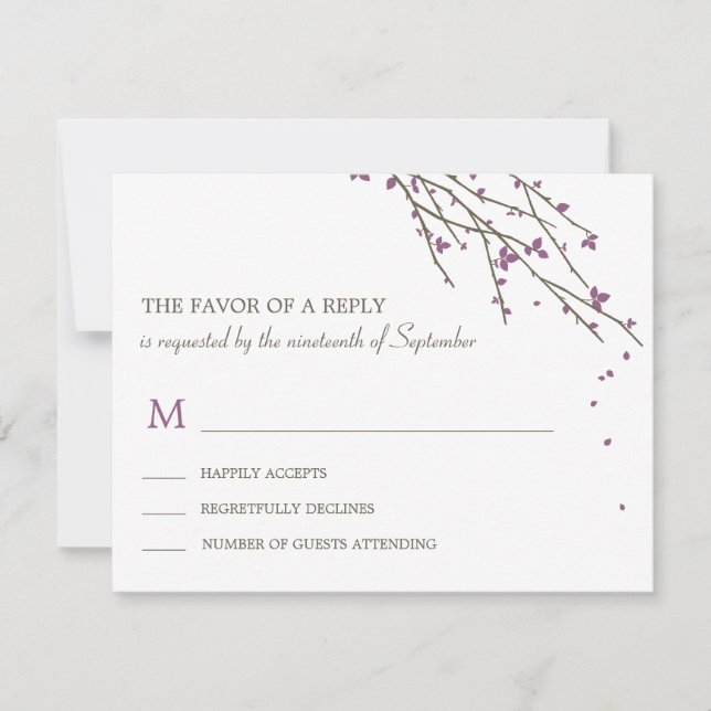 Pluma RSVP de Casamento de Ramificações Blooming - (Frente)