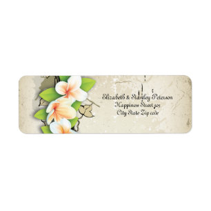 Plumeria branco do vintage & etiqueta bege do