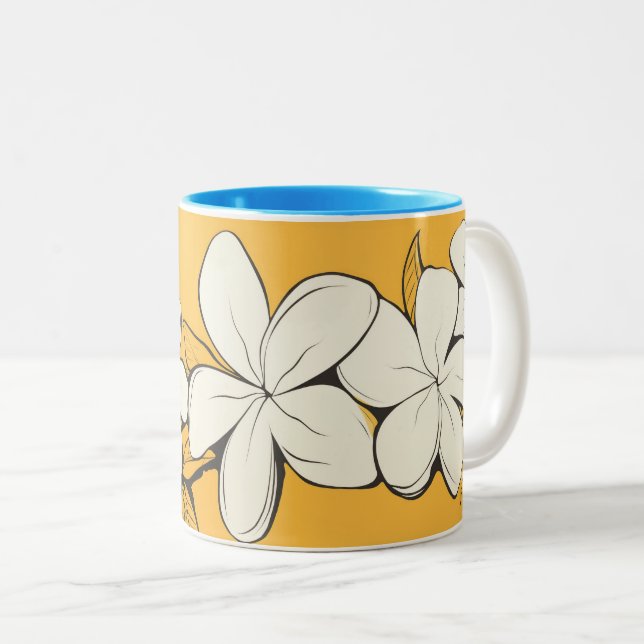 Plumeria - Caneca Amarela/Azul De Dois Toneladas (Frente Esquerda)