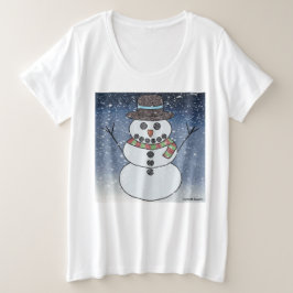 Plus Size Boneco de Neve c/ Fundo (branco) - Camiseta Femini