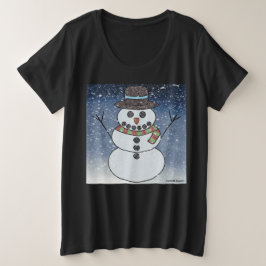 Plus Size Boneco de Neve c/ Fundo (vívido) - Camiseta Femini