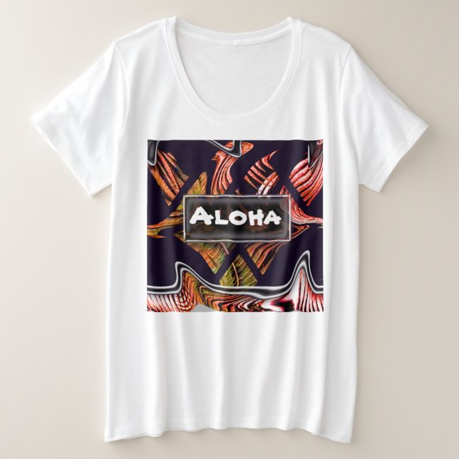 Plus Size Camiseta Aloha Estilo Havaiano Moderno (Frente do Design)