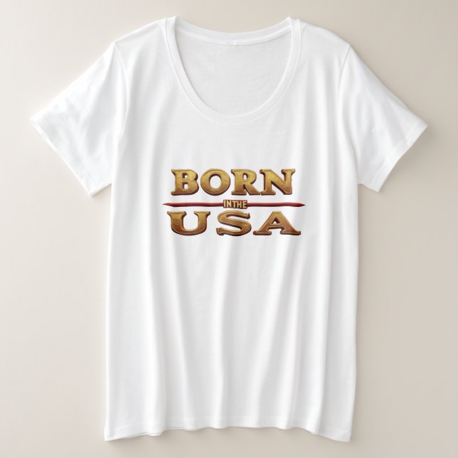 Plus Size Camiseta BORN IN THE USA (Frente do Design)