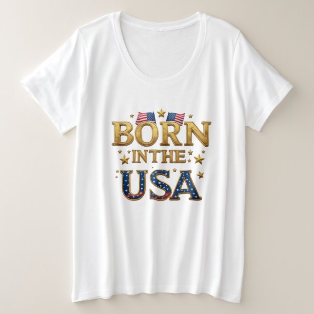 Plus Size Camiseta BORN IN THE USA (Frente do Design)