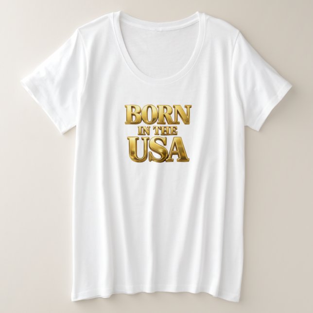 Plus Size Camiseta BORN IN THE USA (Frente do Design)
