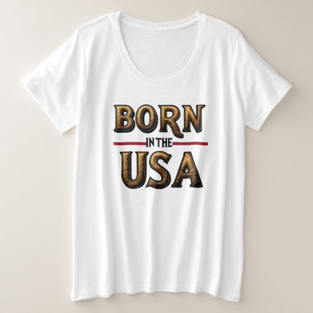 Plus Size Camiseta BORN IN THE USA (Frente do Design)