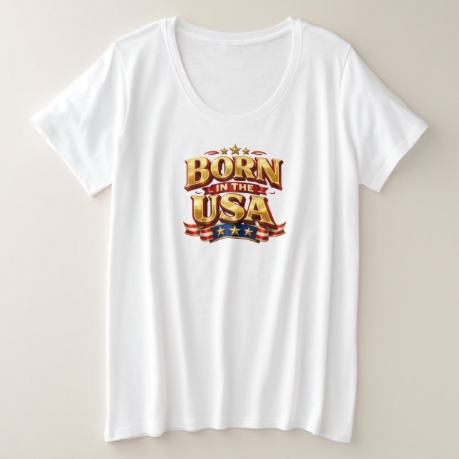 Plus Size Camiseta BORN IN THE USA (Frente do Design)