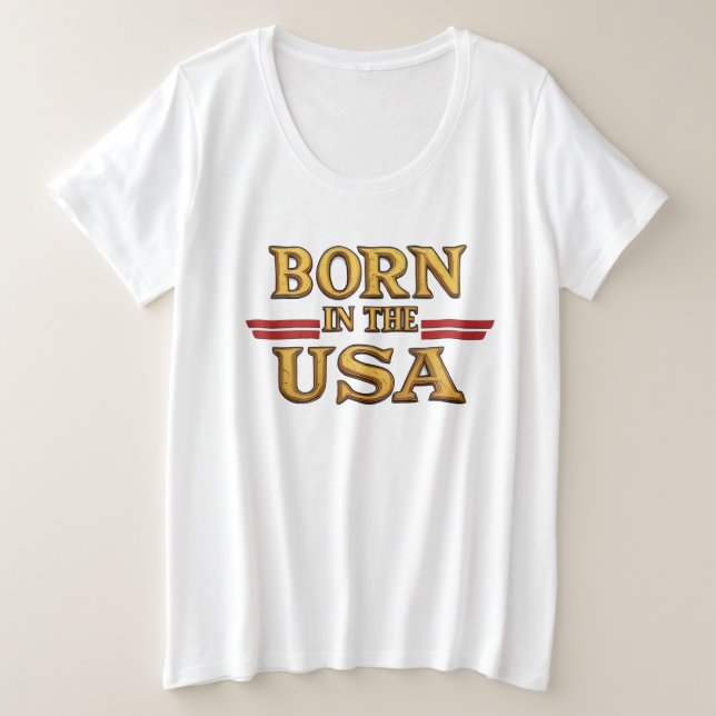 Plus Size Camiseta BORN IN THE USA (Frente do Design)